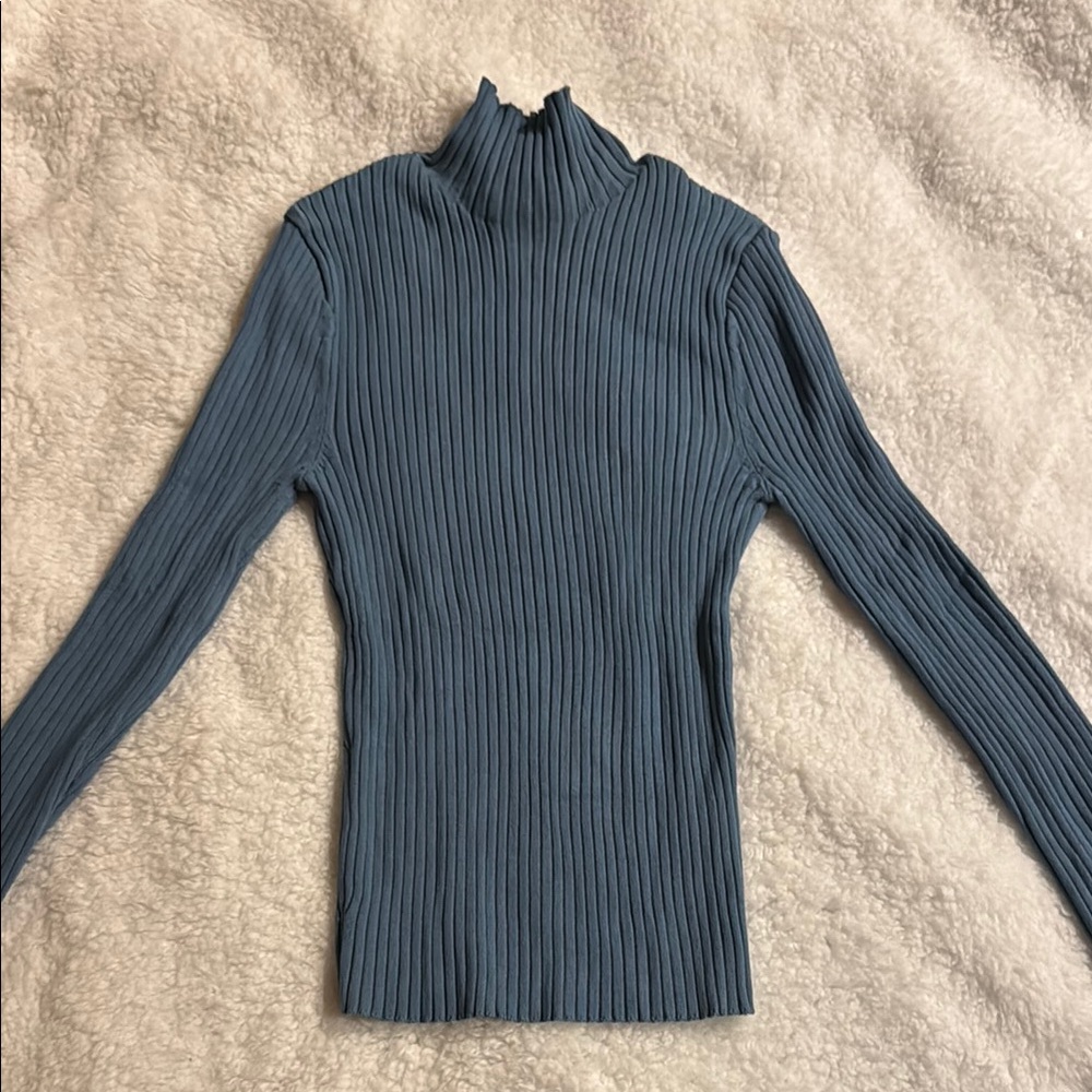 Zara Teal Ribbed Knit Top